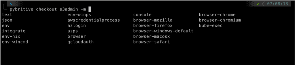 screenshot of the command line to check out permisisions using PyBritive